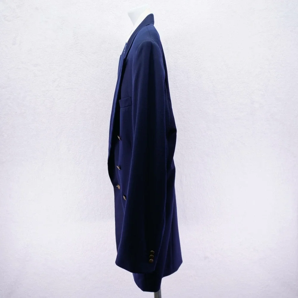 Oscar De La Renta‎ Blue Wool 6 Gold Button Peak Lapel Blazer 44L / Slim Fit 46L